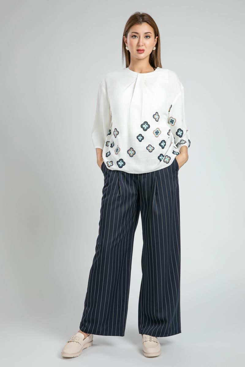 Striped Wide Leg Office Pants