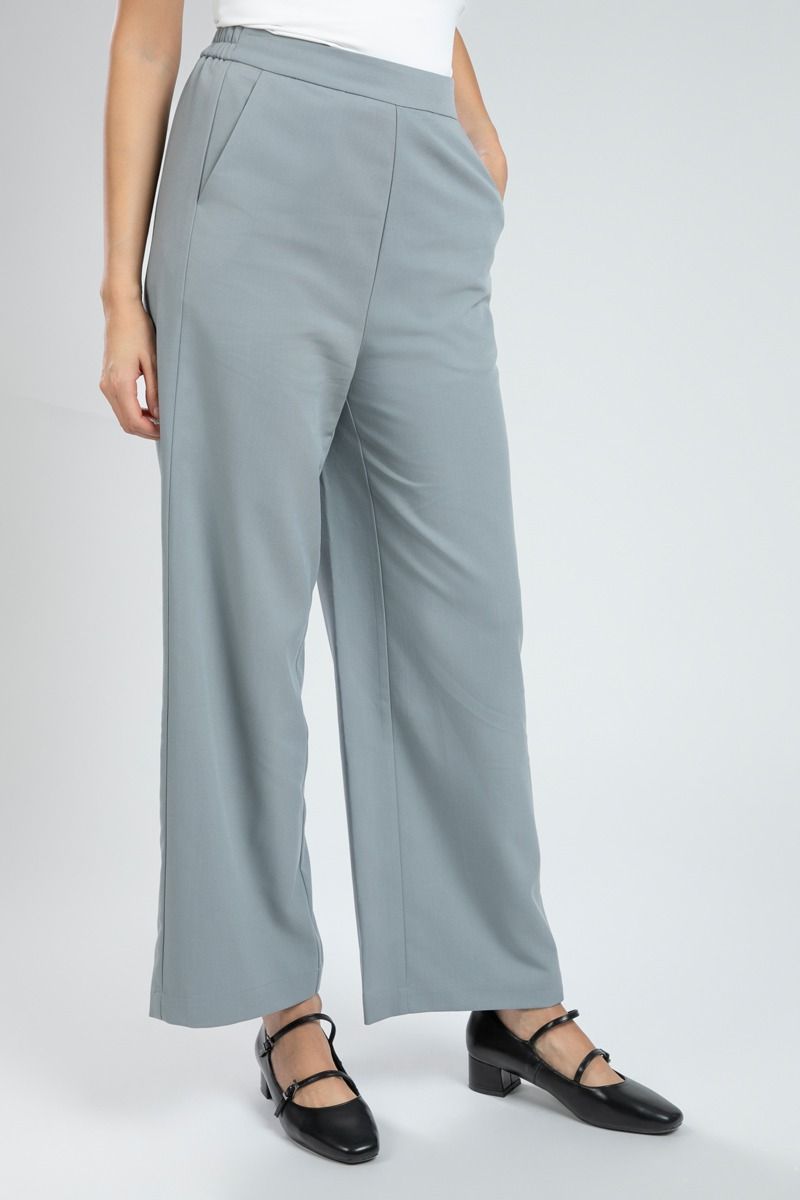 Classic Wide Leg Office Pants with Elastic Waist
