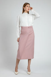 Fitted Wrap Midi Skirt with Waist Buttons