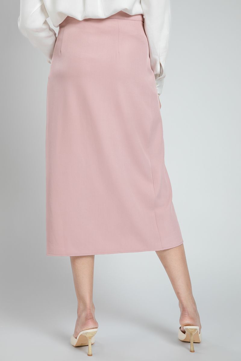 Fitted Wrap Midi Skirt with Waist Buttons