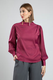 Satin Office Blouse with Round Collar