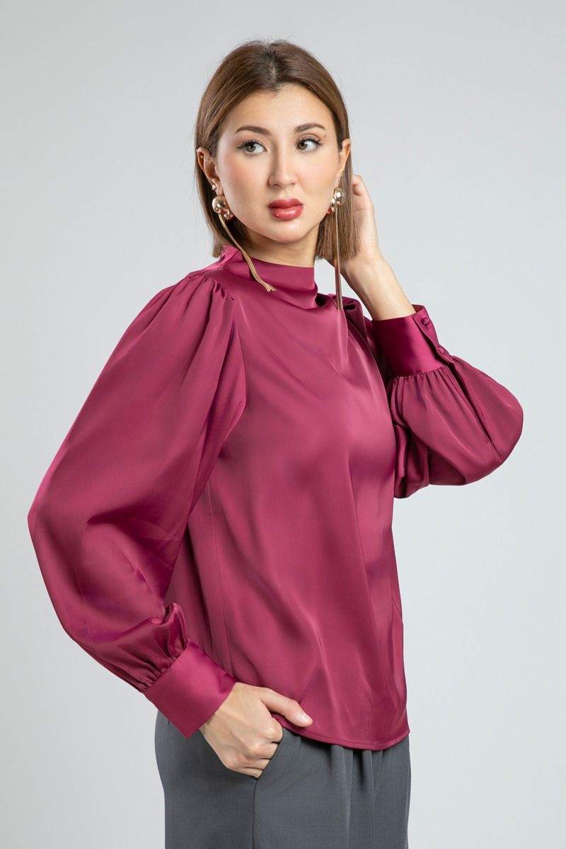 Satin Office Blouse with Round Collar