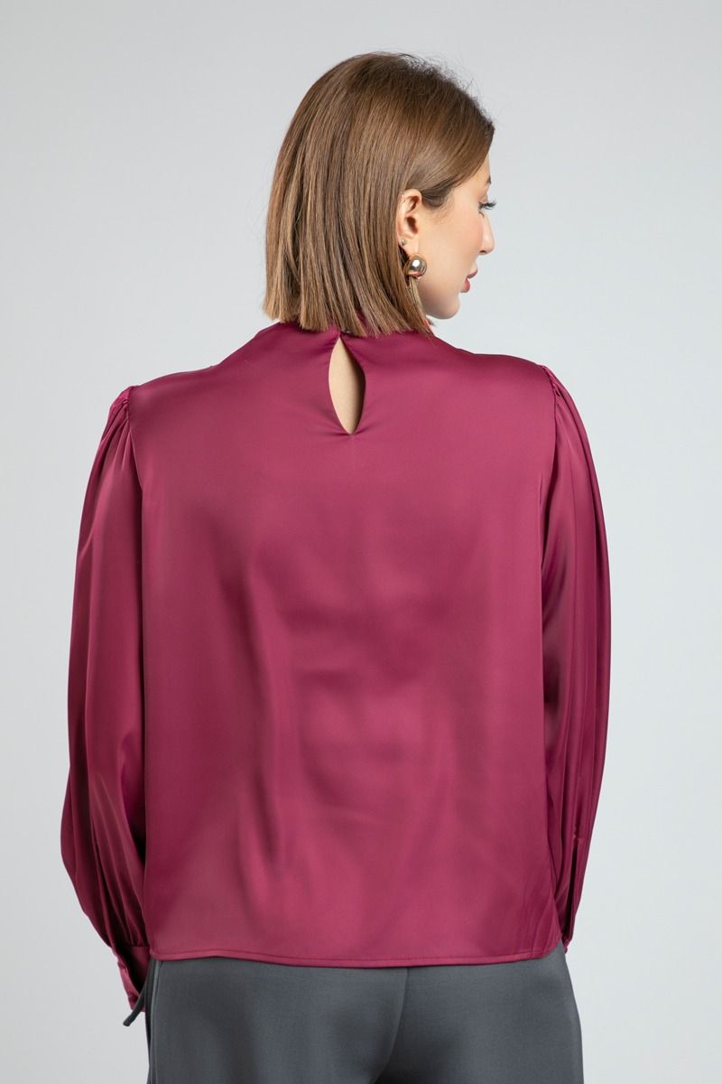 Satin Office Blouse with Round Collar