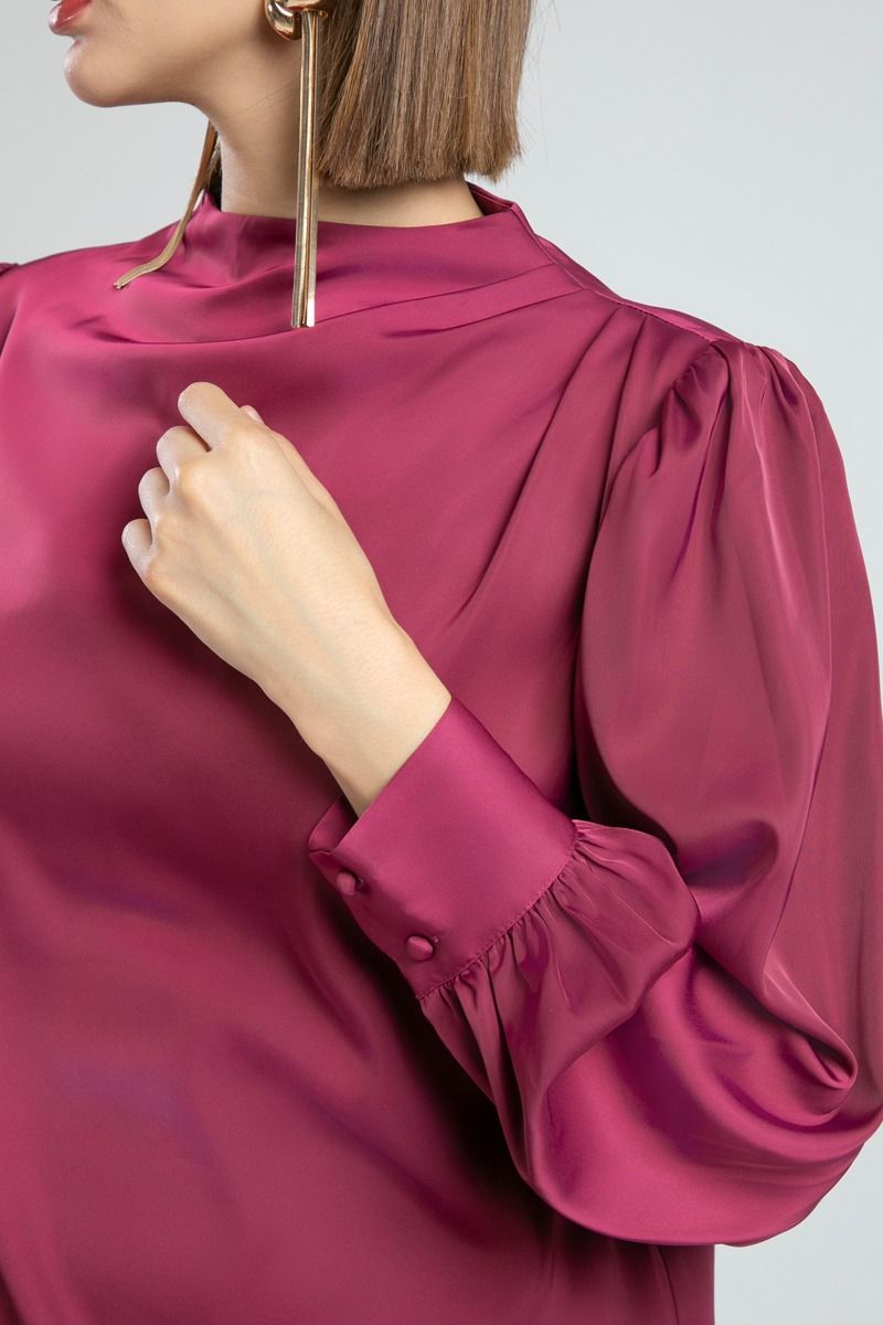 Satin Office Blouse with Round Collar