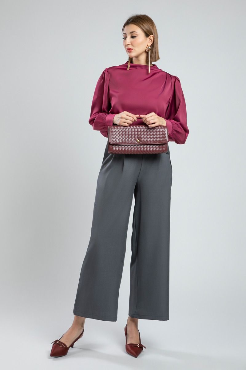 Satin Office Blouse with Round Collar