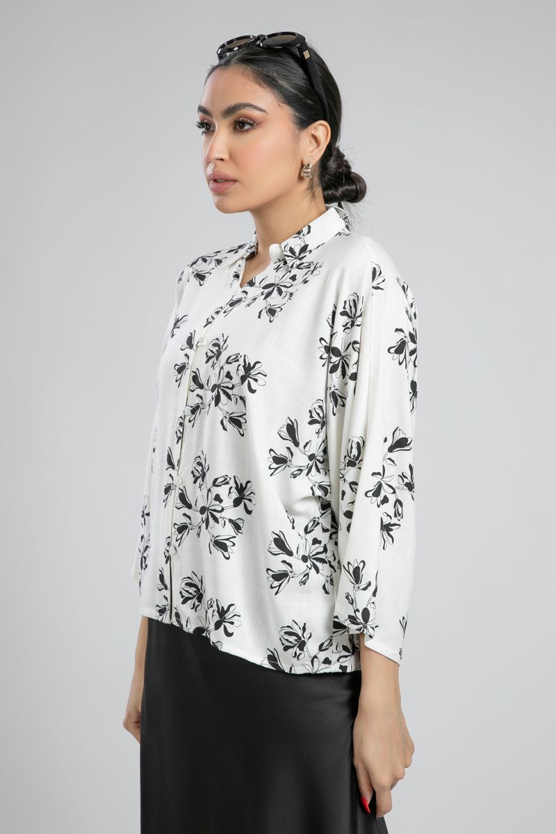 Floral Print Shirt with Wide Sleeves