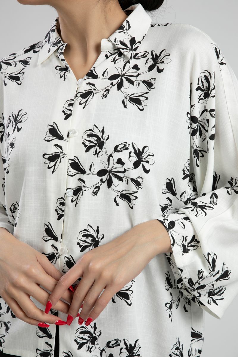 Floral Print Shirt with Wide Sleeves