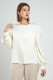 Satin Office Blouse with Cutout Sleeves