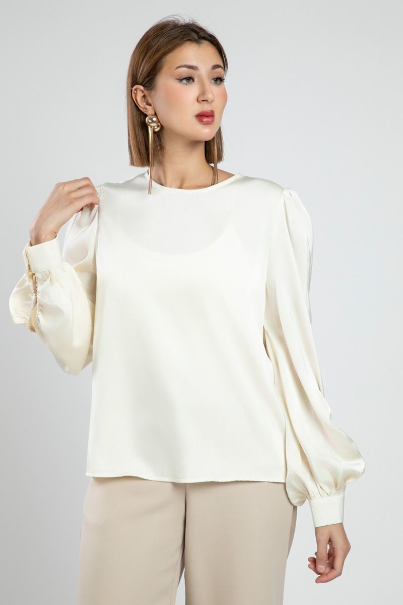 Satin Office Blouse with Cutout Sleeves