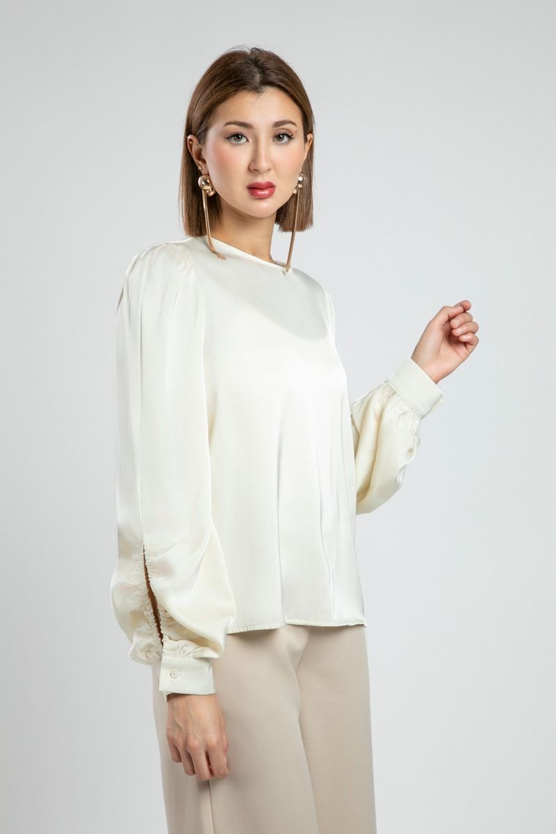 Satin Office Blouse with Cutout Sleeves