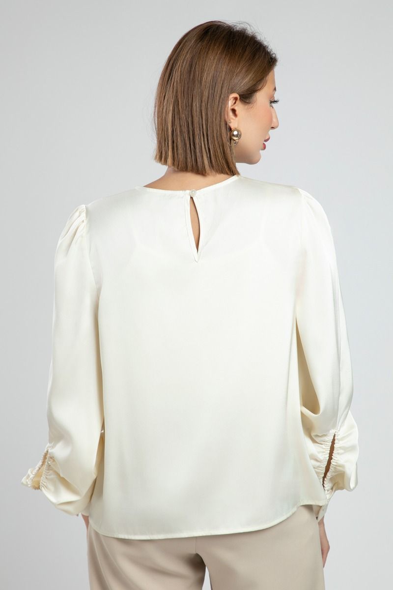 Satin Office Blouse with Cutout Sleeves