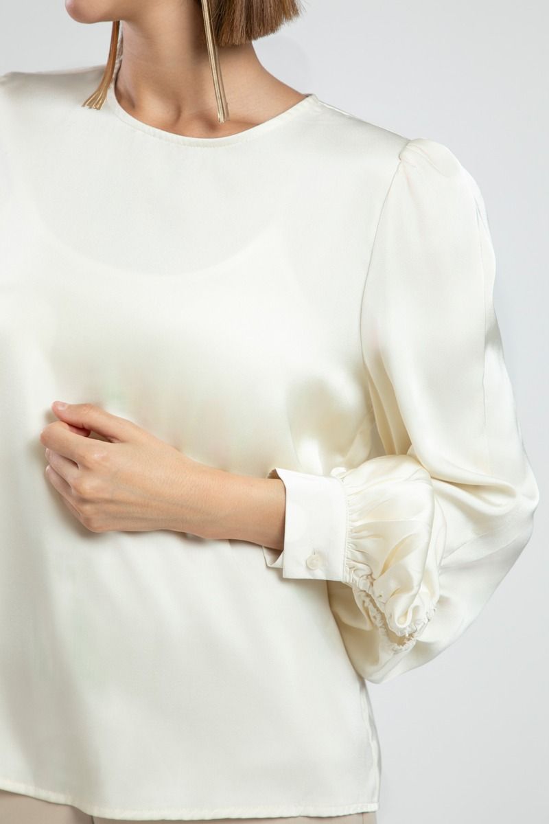 Satin Office Blouse with Cutout Sleeves