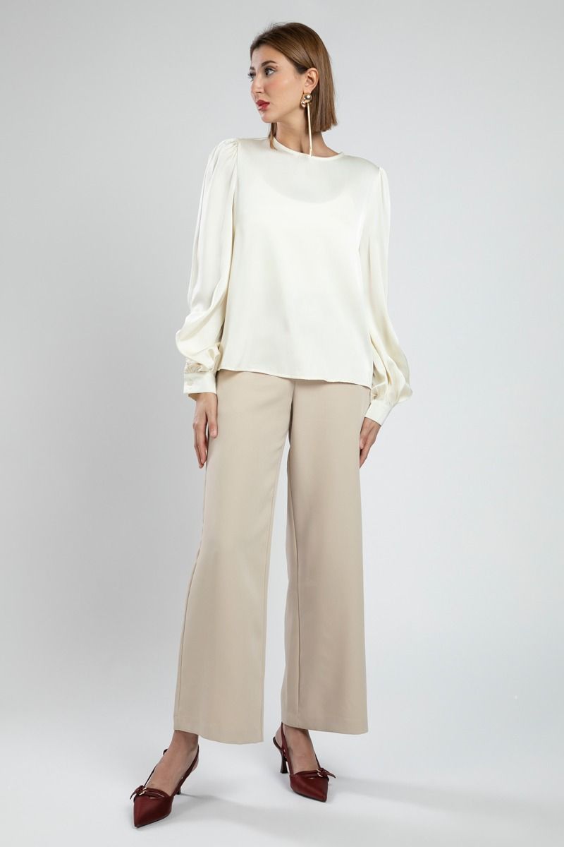 Satin Office Blouse with Cutout Sleeves