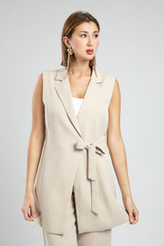 Elegant Sleeveless Waistcoat with Tie Waist