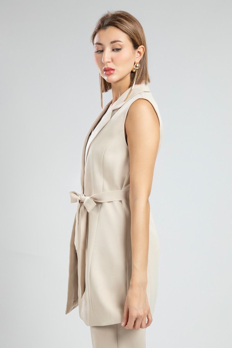Elegant Sleeveless Waistcoat with Tie Waist