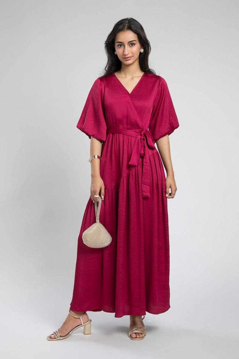 Wrap Style Maxi Dress with Flowing Silhouette