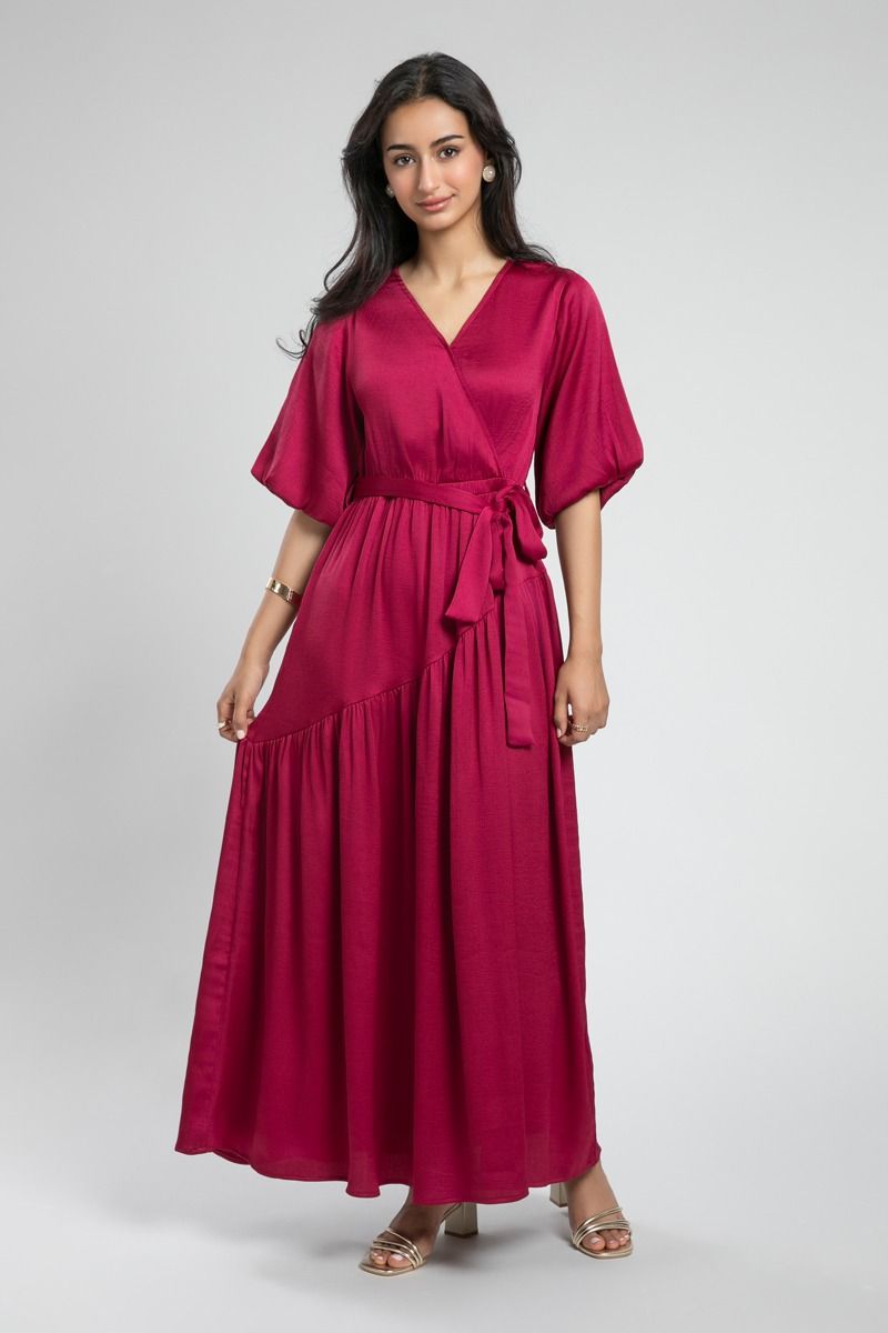 Wrap Style Maxi Dress with Flowing Silhouette