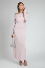 Off Shoulder Evening Maxi Dress with Rhinestones