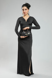 فستان سهرة نسائي طويل بقصة ضيقة ماكسي - فتحة جانبية عالية