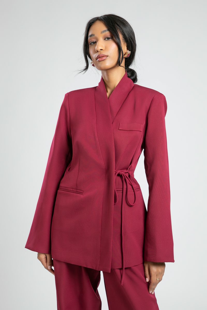 Modern Wrap Blazer with Side Drawstring