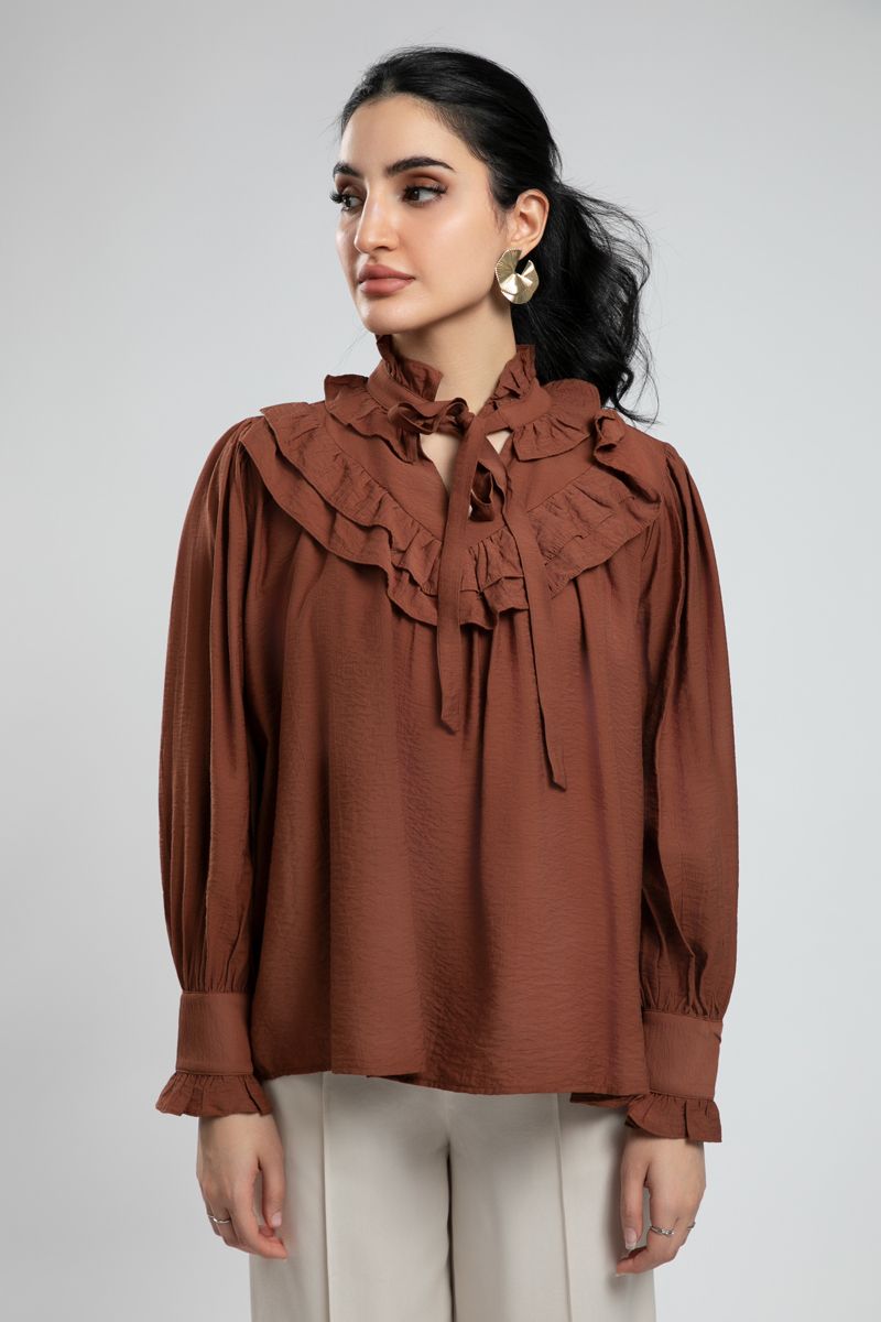 Ruffled Blouse with Tie Neck