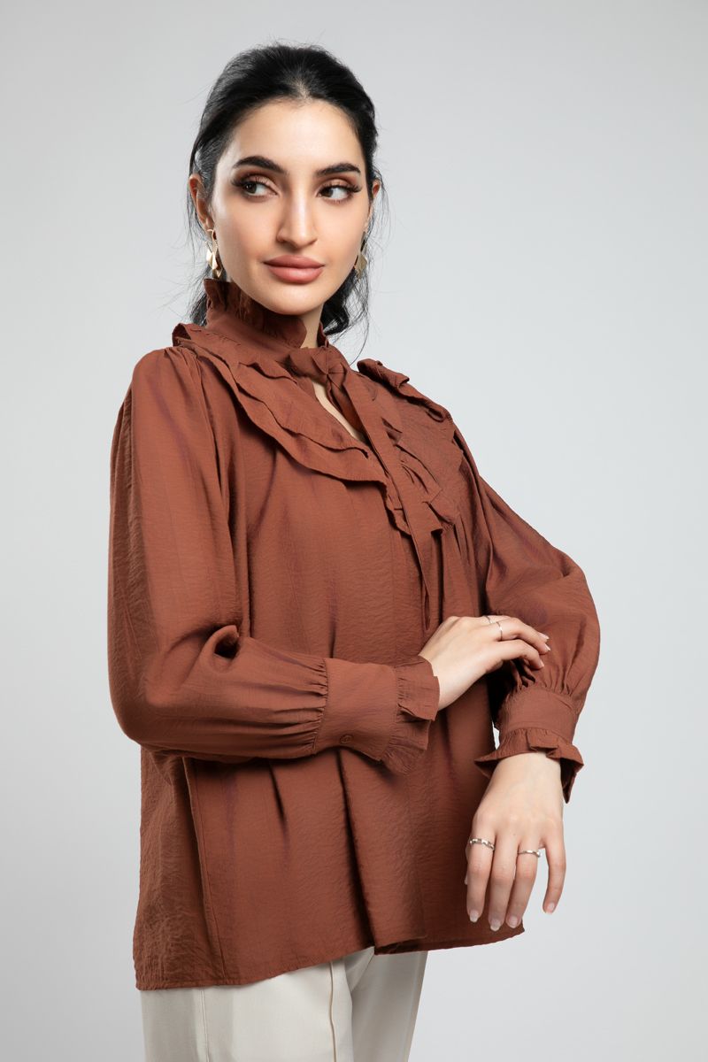 Ruffled Blouse with Tie Neck