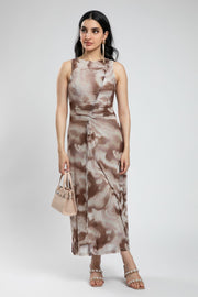 Sleeveless Maxi Dress with Contrast Print