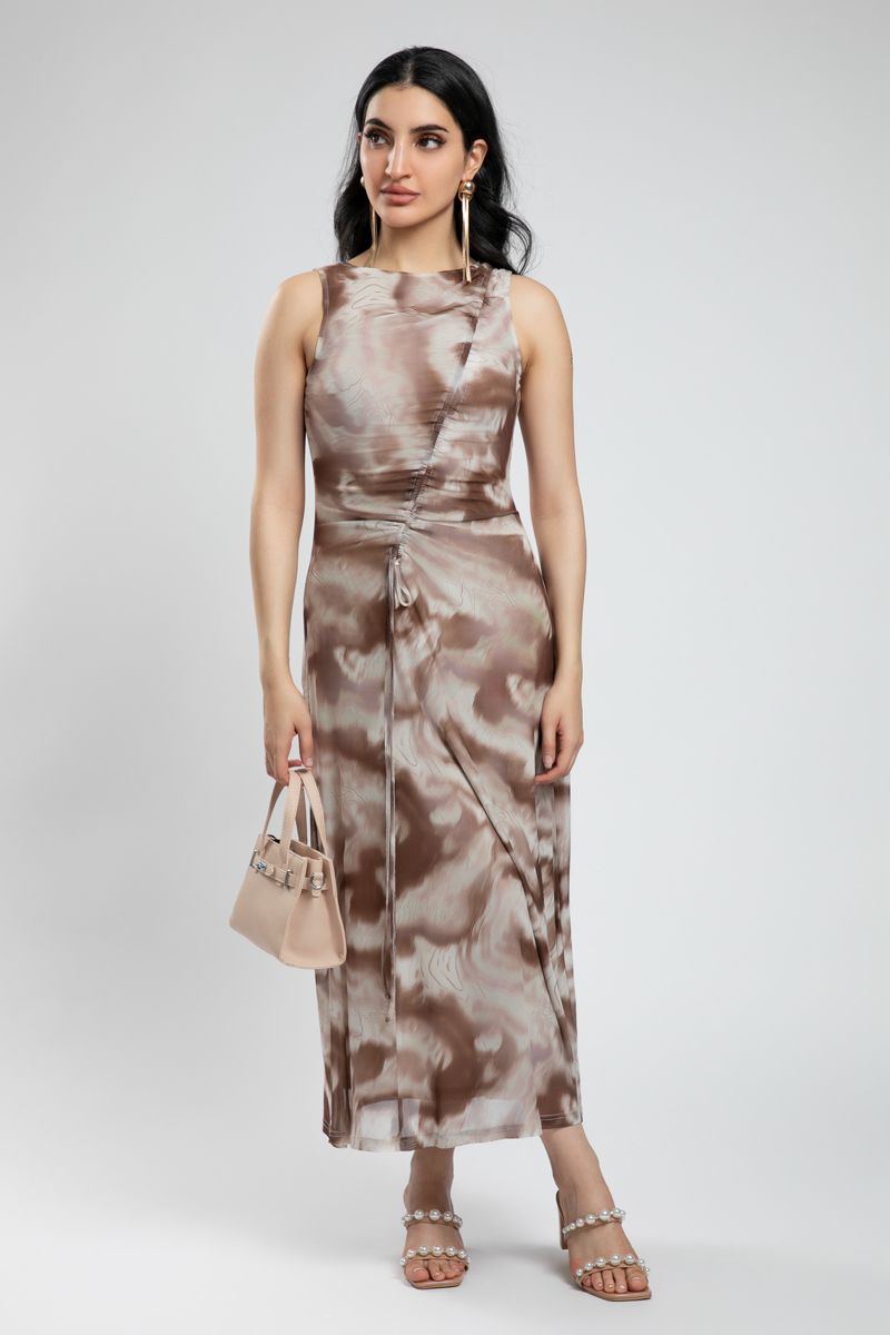 Sleeveless Maxi Dress with Contrast Print