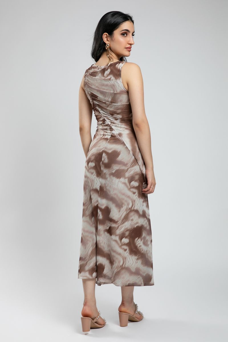 Sleeveless Maxi Dress with Contrast Print