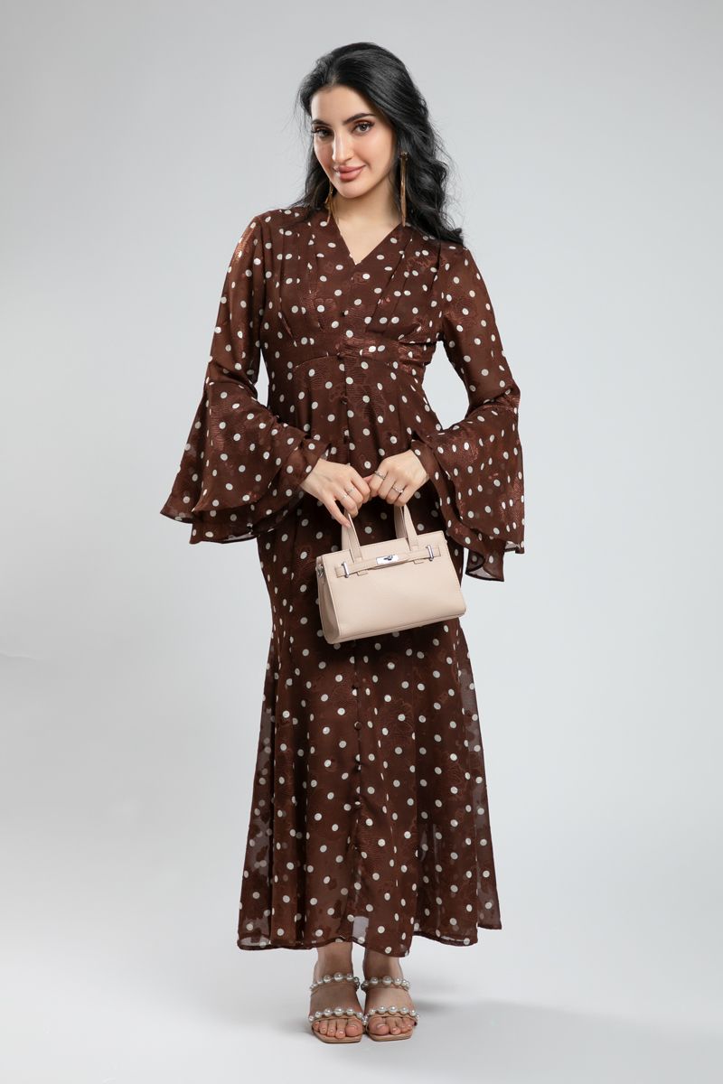 Polka Dot Flared Sleeve Maxi Dress