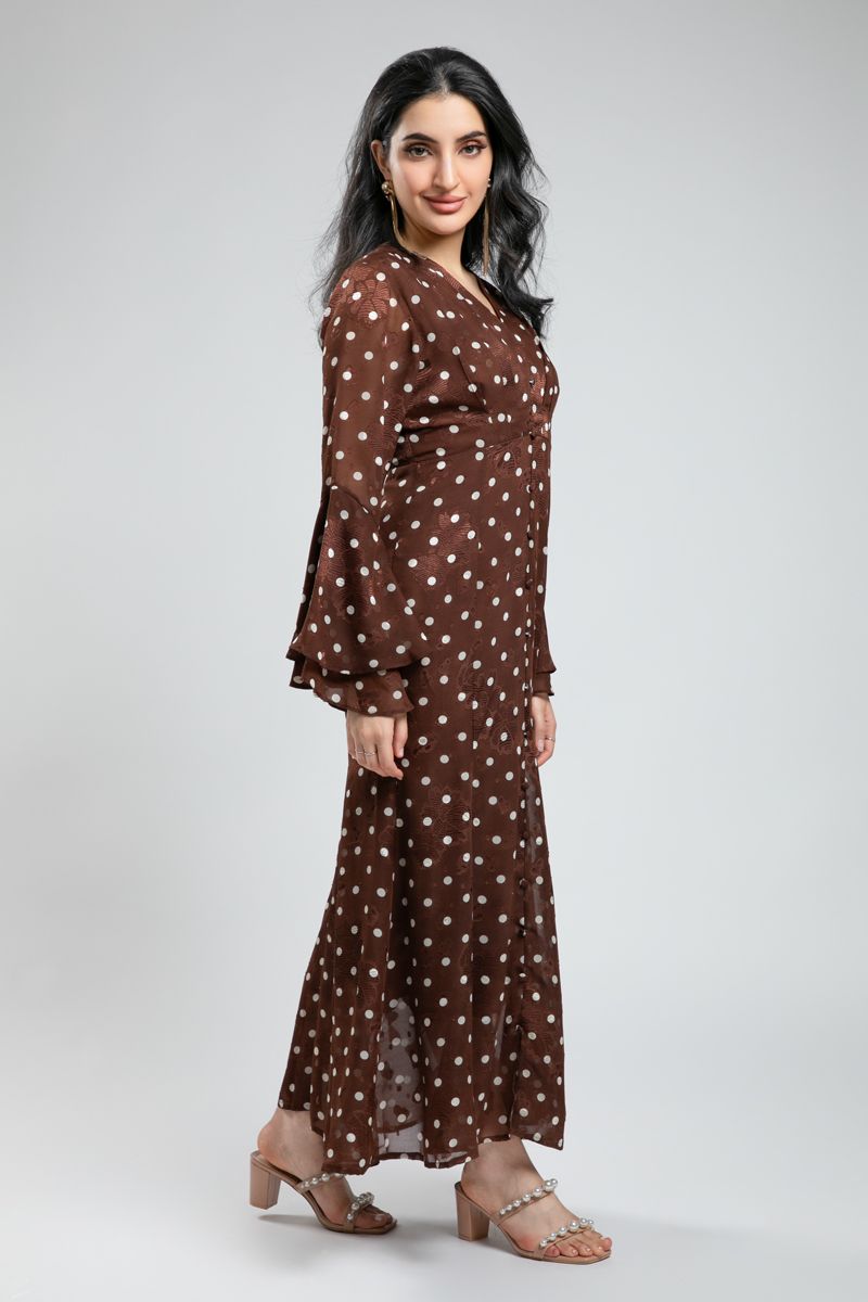 Polka Dot Flared Sleeve Maxi Dress