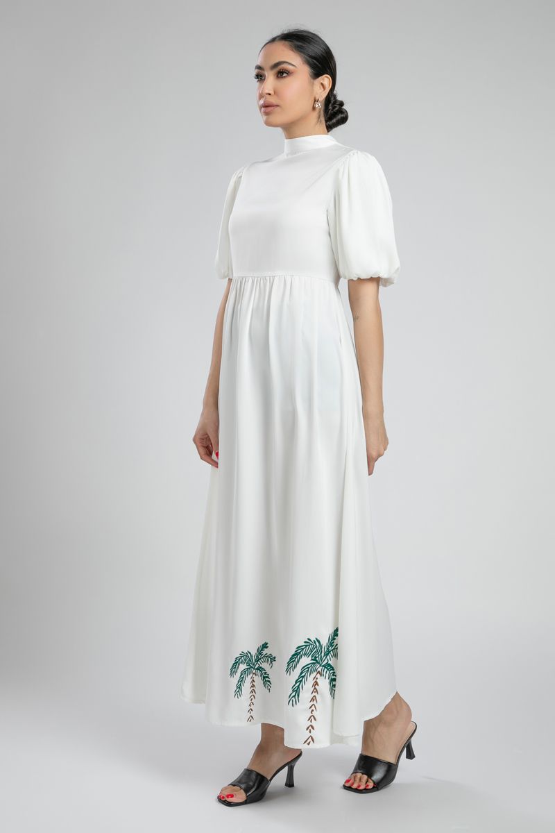 Puffed Sleeves Printed Maxi Dress