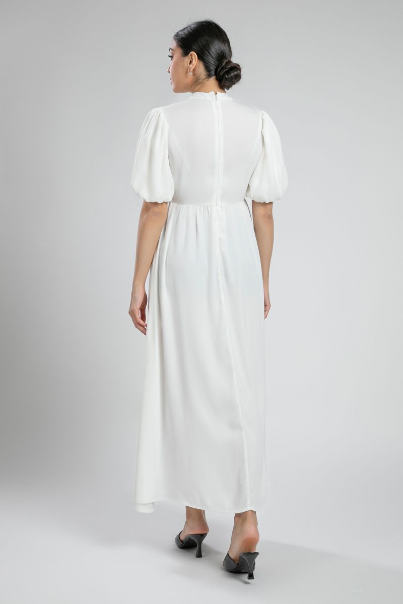 Puffed Sleeves Printed Maxi Dress