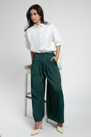 Wide Leg Pleated Pants with Side Pockets