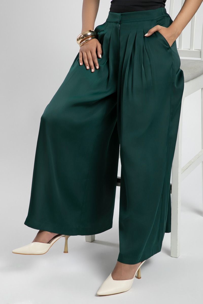 Wide Leg Pleated Pants with Side Pockets