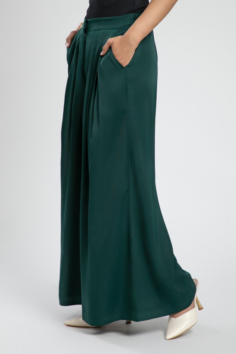 Wide Leg Pleated Pants with Side Pockets