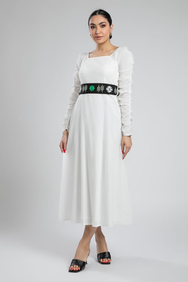 Dress with Embroidered Waist Belt