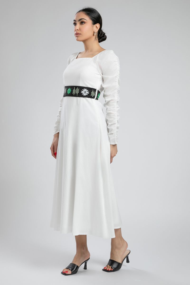 Dress with Embroidered Waist Belt
