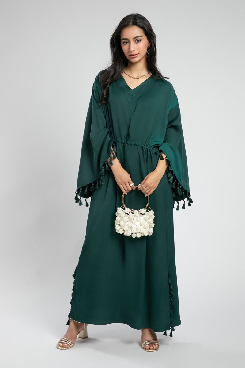 Evening Kaftan Dress with Tassel Details
