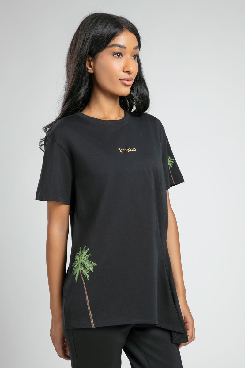 Asymmetric Tshirt with KSA Spirit Print