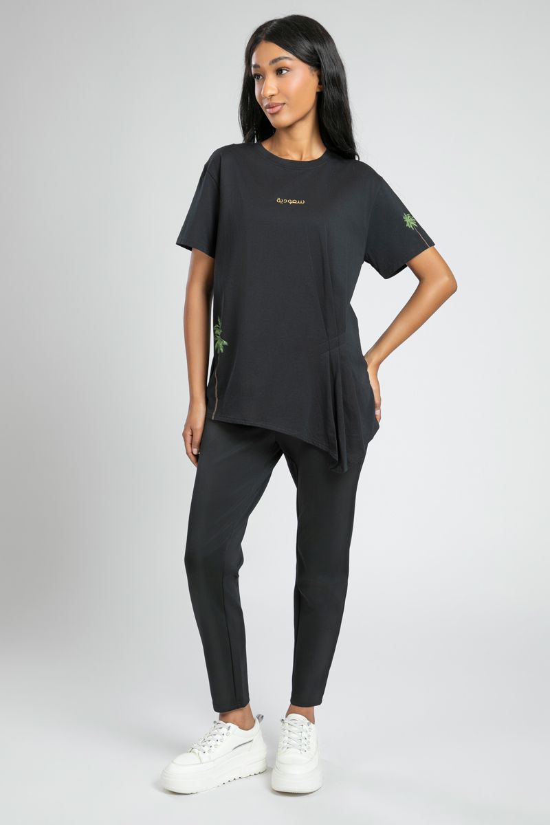 Asymmetric Tshirt with KSA Spirit Print