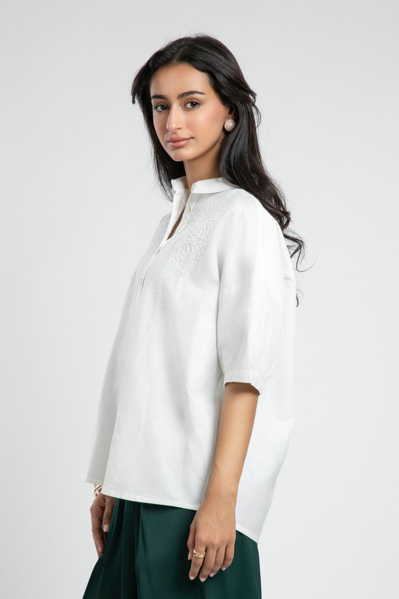 Relaxed Fit Embroidered Button Down Shirt