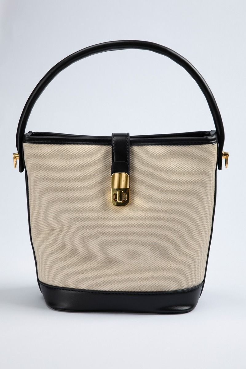 Women's Elegant Handbag - Knitted Fabric with Synthetic Leather Details