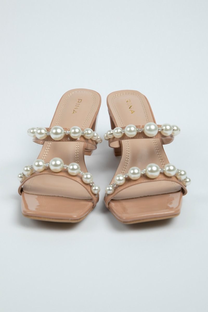 Women's Open Sandals - Straps with Pearly Bead Details