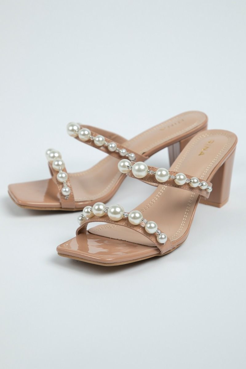Women's Open Sandals - Straps with Pearly Bead Details
