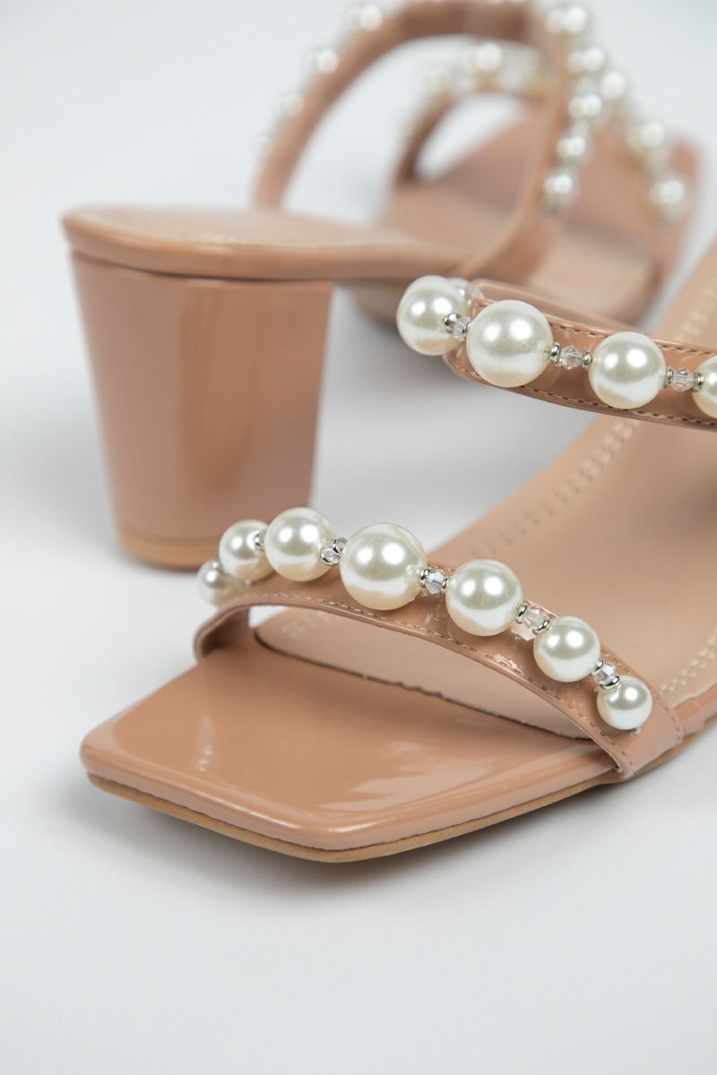 Women's Open Sandals - Straps with Pearly Bead Details