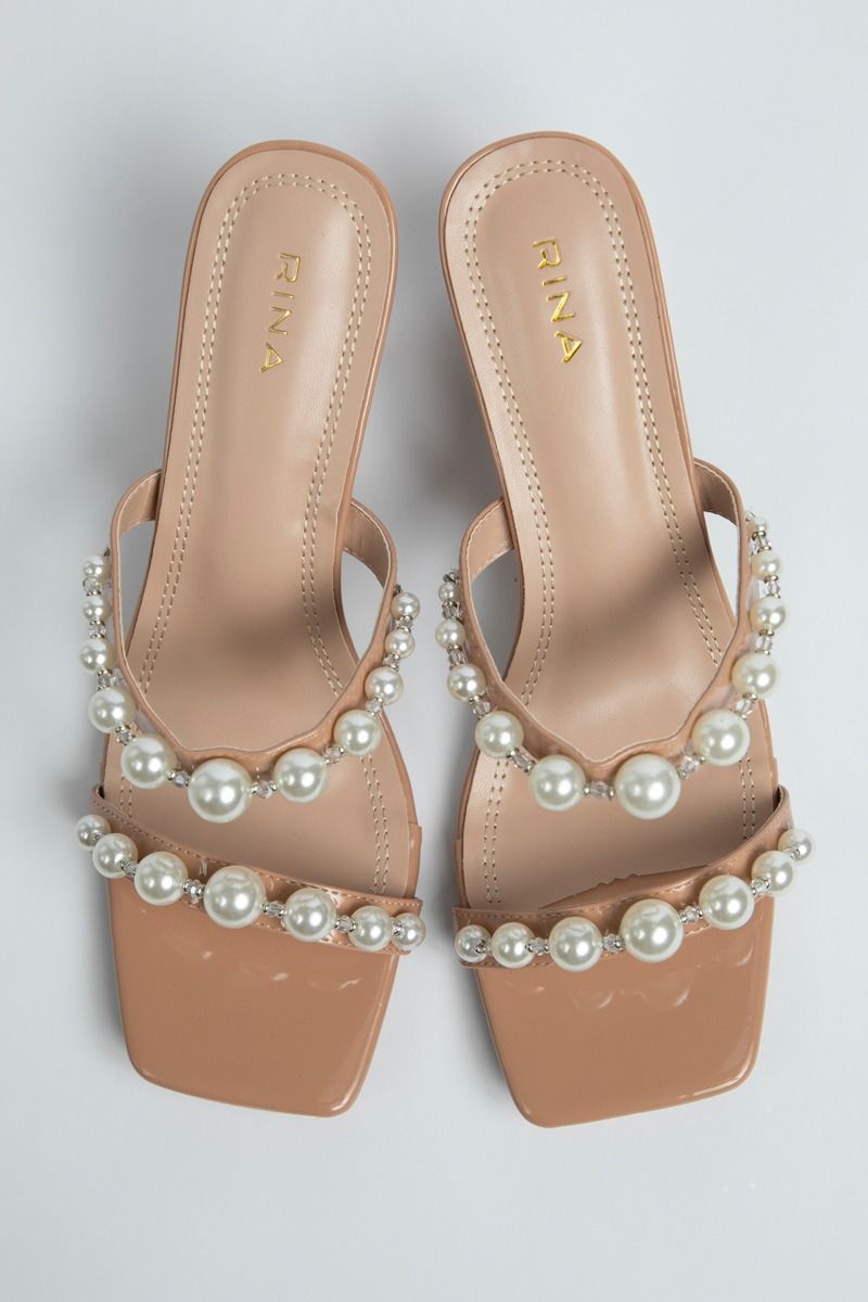 Women's Open Sandals - Straps with Pearly Bead Details
