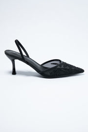 Chic Heeled Slingback Sandals - Beaded Elegance