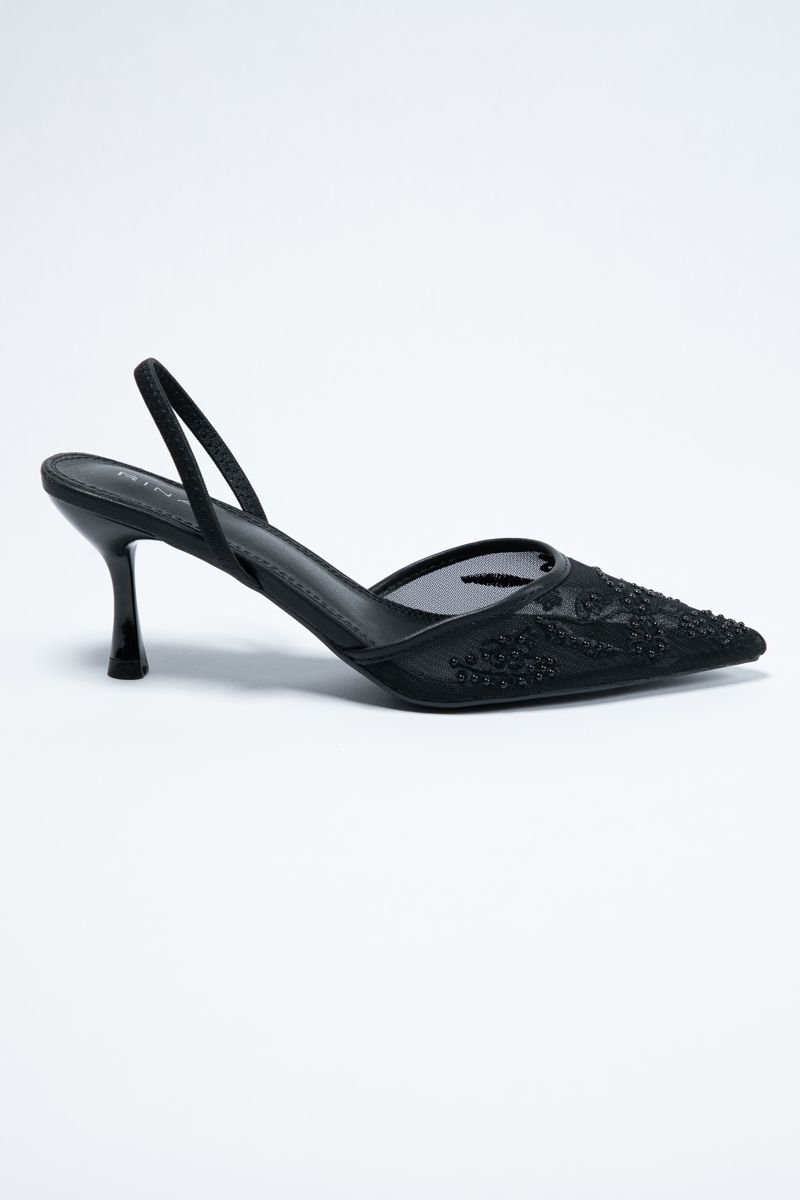 Chic Heeled Slingback Sandals - Beaded Elegance