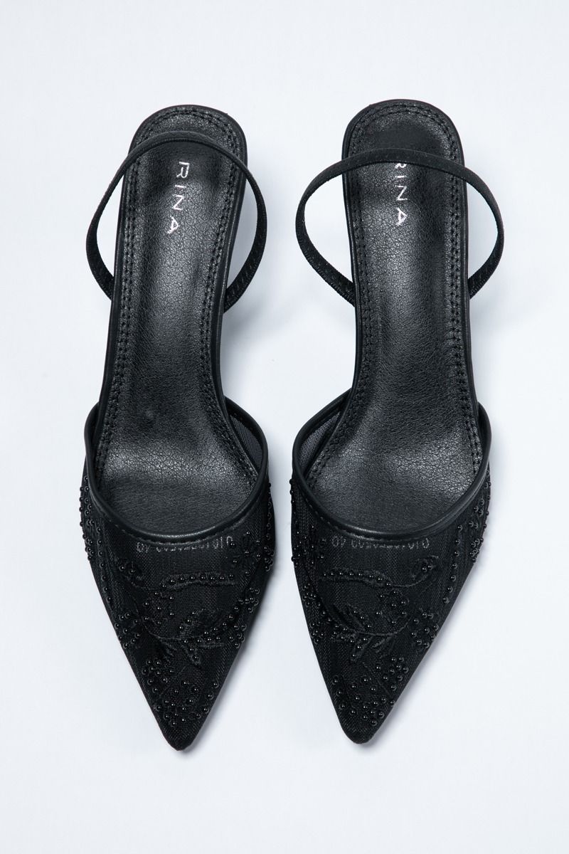 Chic Heeled Slingback Sandals - Beaded Elegance